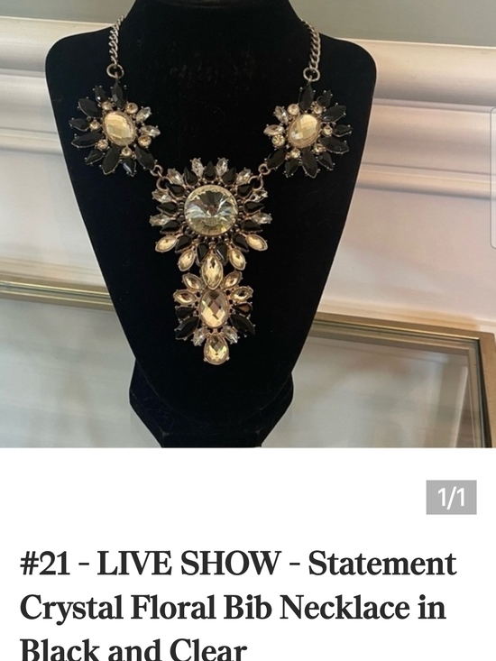 Jewelry - Vintage Statement Crystal Floral Bib Necklace - Black and Clear